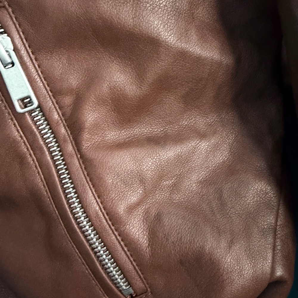 Avec Les Filles Anthropologie Brown Faux Leather Cropped Jacket Sz S - Picture 8 of 12